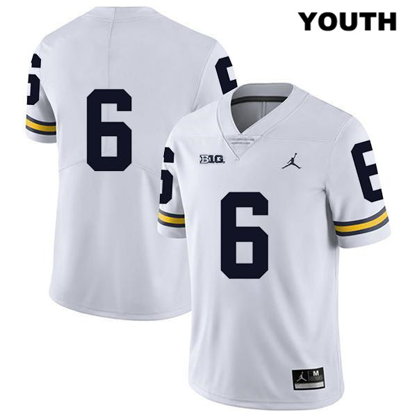Youth NCAA Michigan Wolverines Michael Sessa #6 No Name White Jordan Brand Authentic Stitched Legend Football College Jersey ZA25U37GF